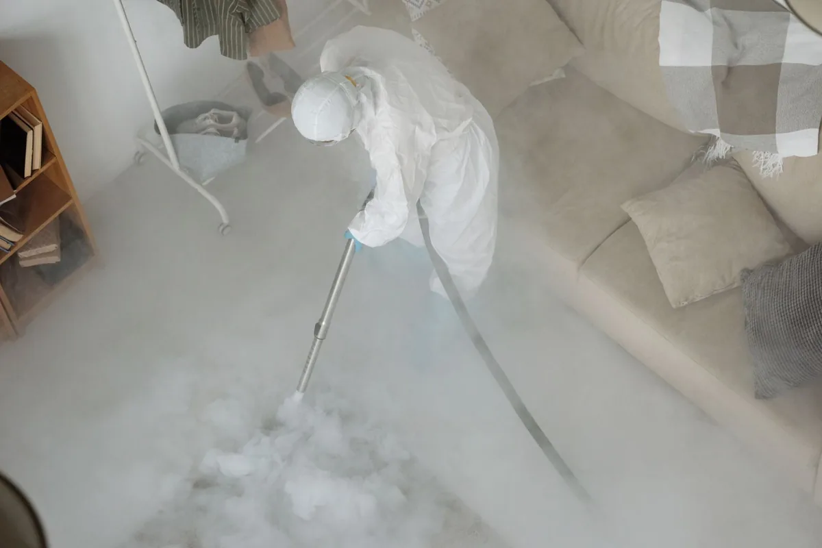 Biohazard cleanup technician in protective equipment, Southwest Ranches, FL